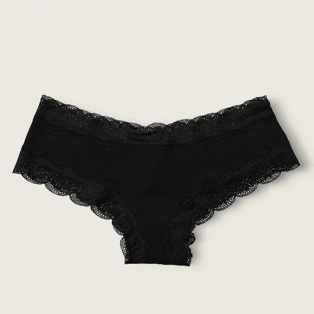 Victoria's Secret PINK Lace Trim Cheekster Panty Black Medium NEW